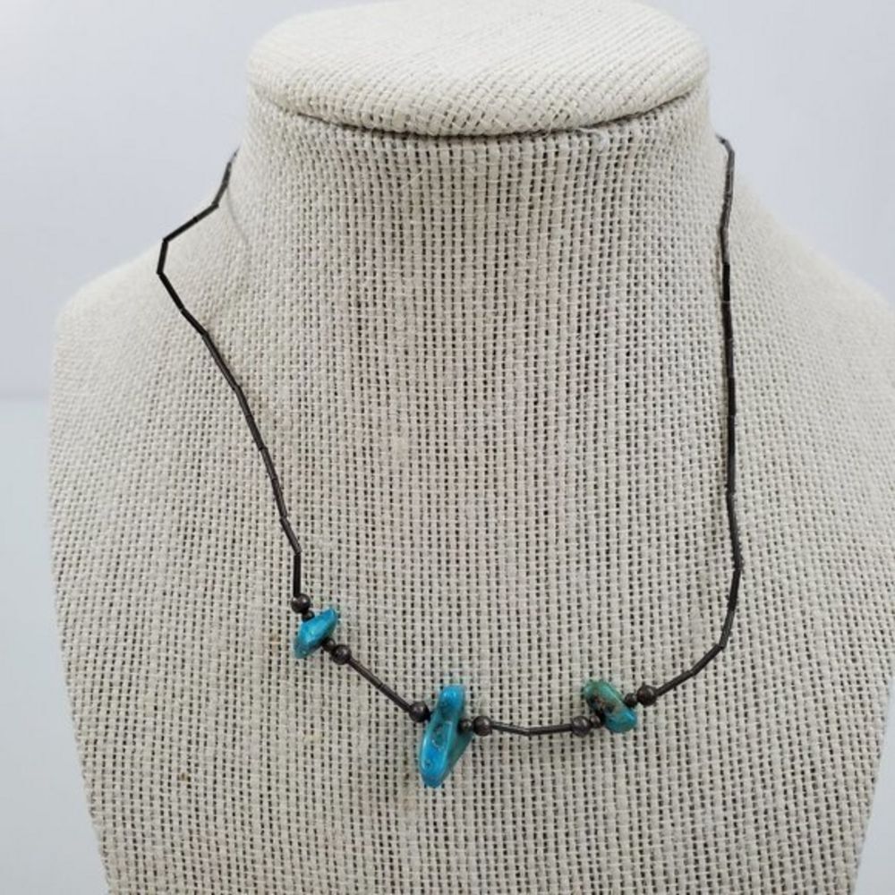 Sterling Silver Turquoise Necklace Beaded Fetish L‎